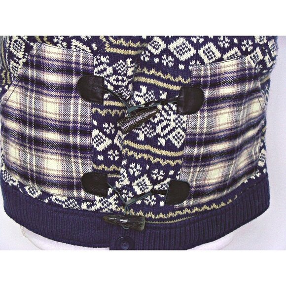 Lucky Brand Knit Sweater Flannel Plaid Lined Padded Vest Conical Buttons Large - Picture 3 of 11